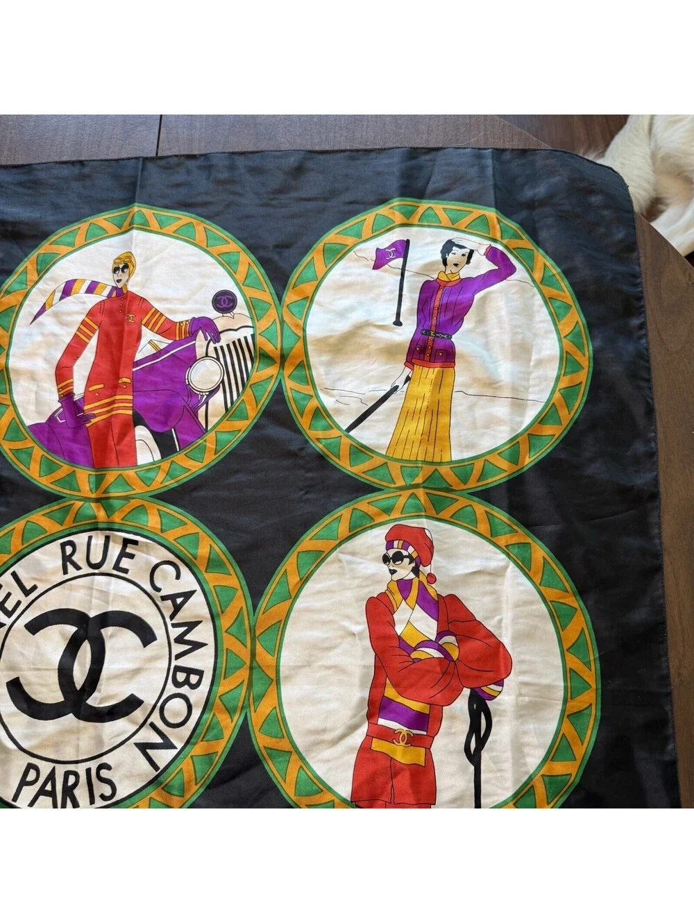 Vintage 90s RARE Chanel 1920s Art Deco Sports Silk Scarf Karl Lagerfeld Designer